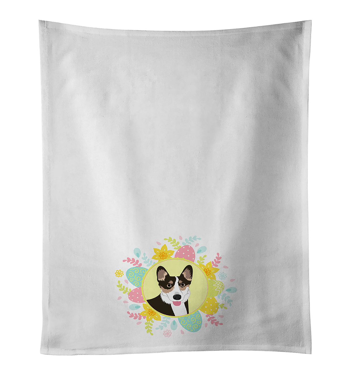 Pembroke Welsh Corgi Tricolor Black-Headed #2 Easter Kitchen Towel Set of 2 White Dish Towels Decorative Bathroom Hand towel for Hand, Face, Hair, Yoga, Tea, Dishcloth, 19 X 28", White