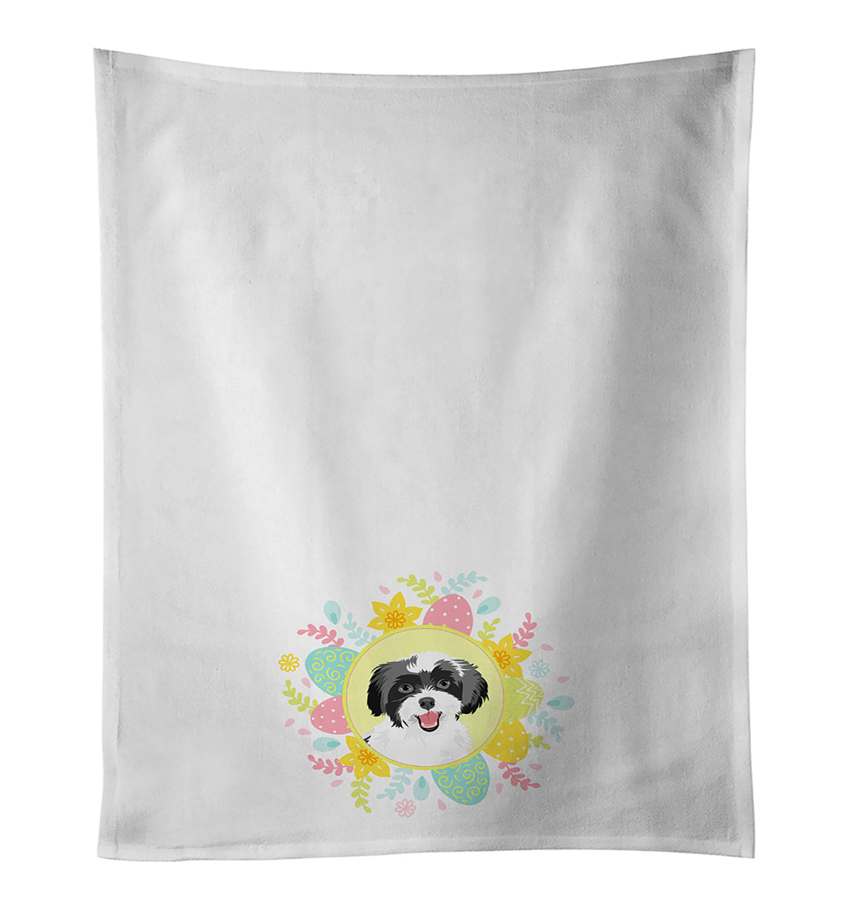 Shih-Tzu Black and White #3 Easter Kitchen Towel Set of 2 White Dish Towels Decorative Bathroom Hand towel for Hand, Face, Hair, Yoga, Tea, Dishcloth, 19 X 28", White