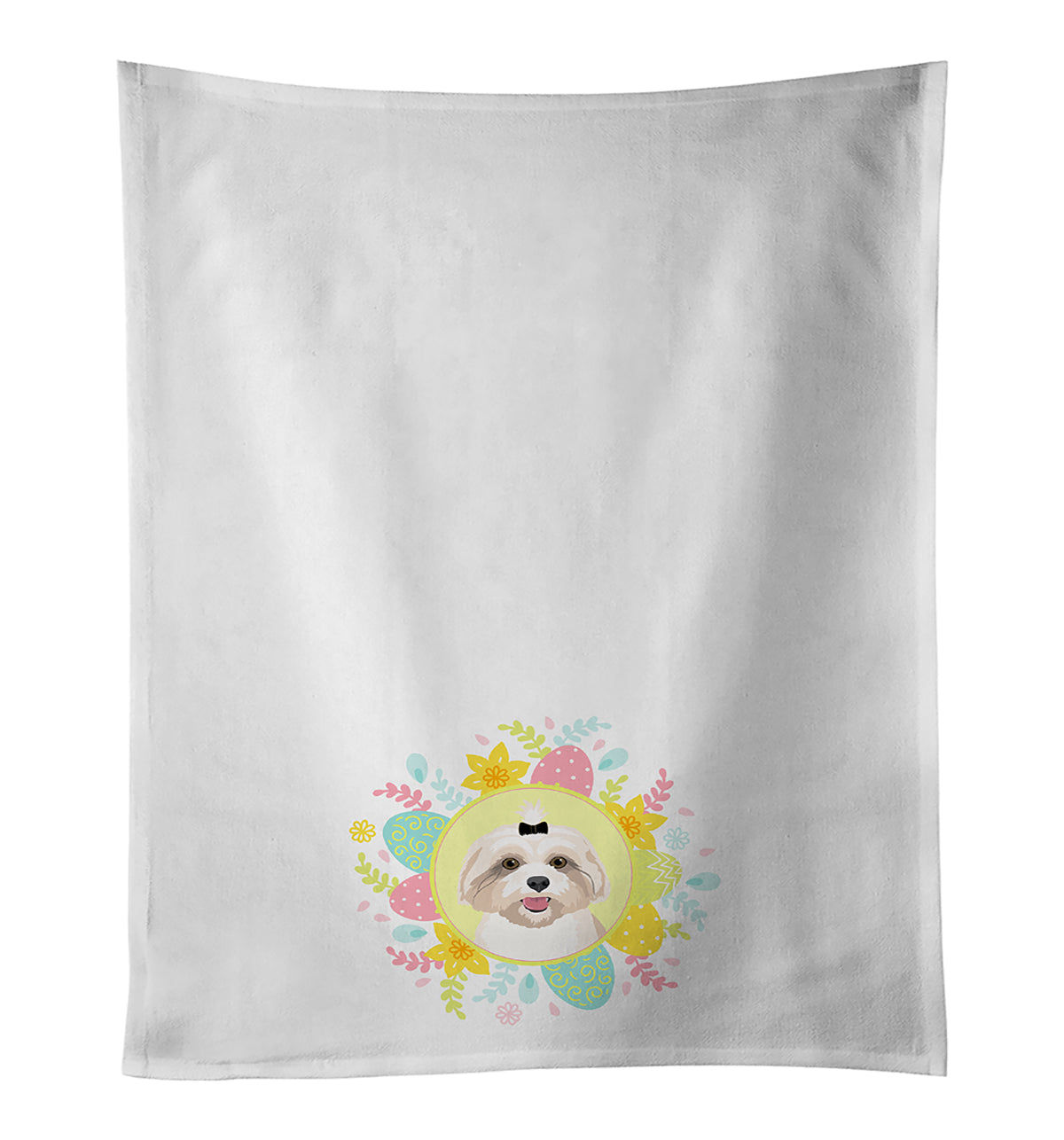 Shih-Tzu Gold #2 Easter Kitchen Towel Set of 2 White Dish Towels Decorative Bathroom Hand towel for Hand, Face, Hair, Yoga, Tea, Dishcloth, 19 X 28", White