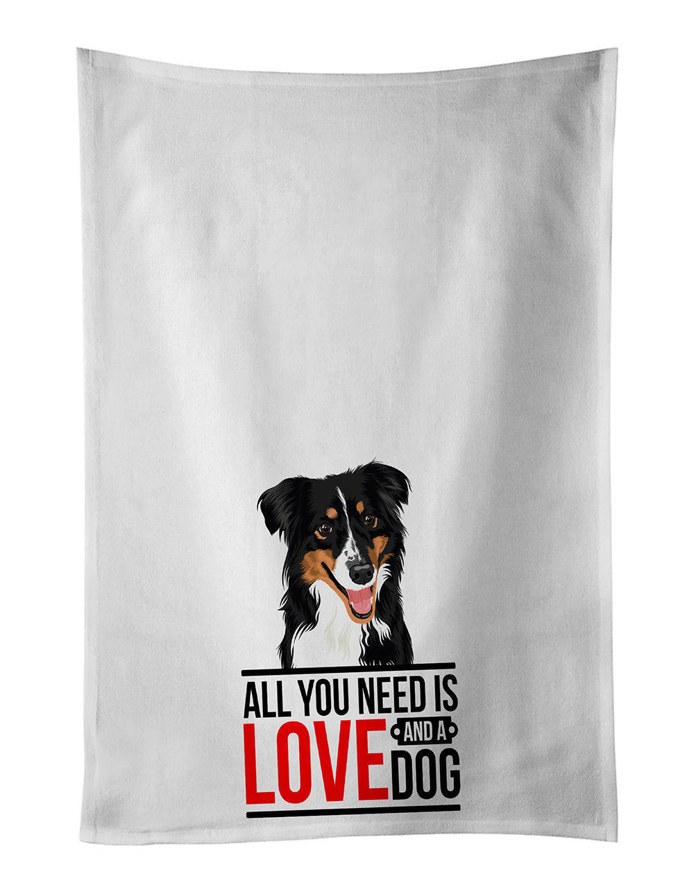 Australian Shepherd Black Tricolor #3  Kitchen Towel Set of 2 White Dish Towels Decorative Bathroom Hand towel for Hand, Face, Hair, Yoga, Tea, Dishcloth, 19 X 28", White