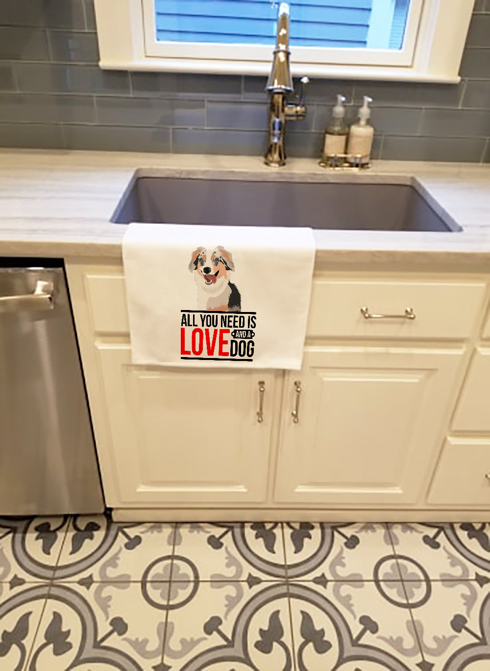 Australian Shepherd Blue Merle Puppy #1  Kitchen Towel Set of 2 White Dish Towels Decorative Bathroom Hand towel for Hand, Face, Hair, Yoga, Tea, Dishcloth, 19 X 28", White