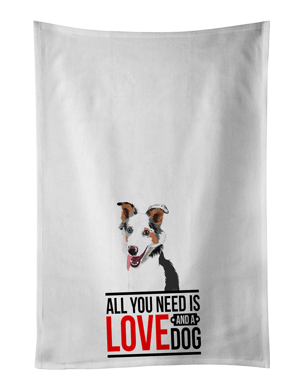 Australian Shepherd Blue Merle Puppy #2 Kitchen Towel Set of 2 White Dish Towels Decorative Bathroom Hand towel for Hand, Face, Hair, Yoga, Tea, Dishcloth, 19 X 28", White