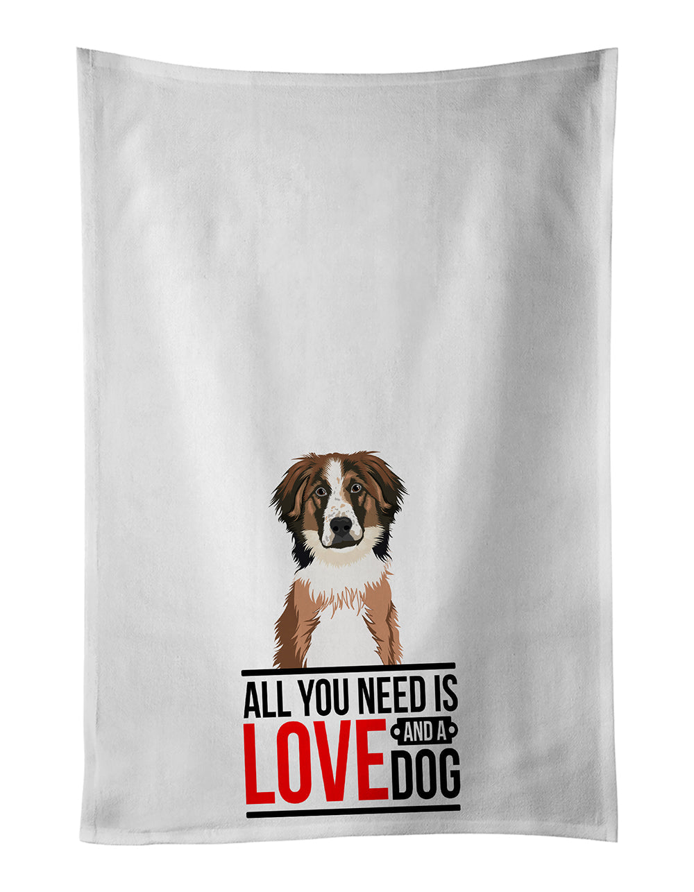 Australian Shepherd Red Tricolor #1 Kitchen Towel Set of 2 White Dish Towels Decorative Bathroom Hand towel for Hand, Face, Hair, Yoga, Tea, Dishcloth, 19 X 28", White