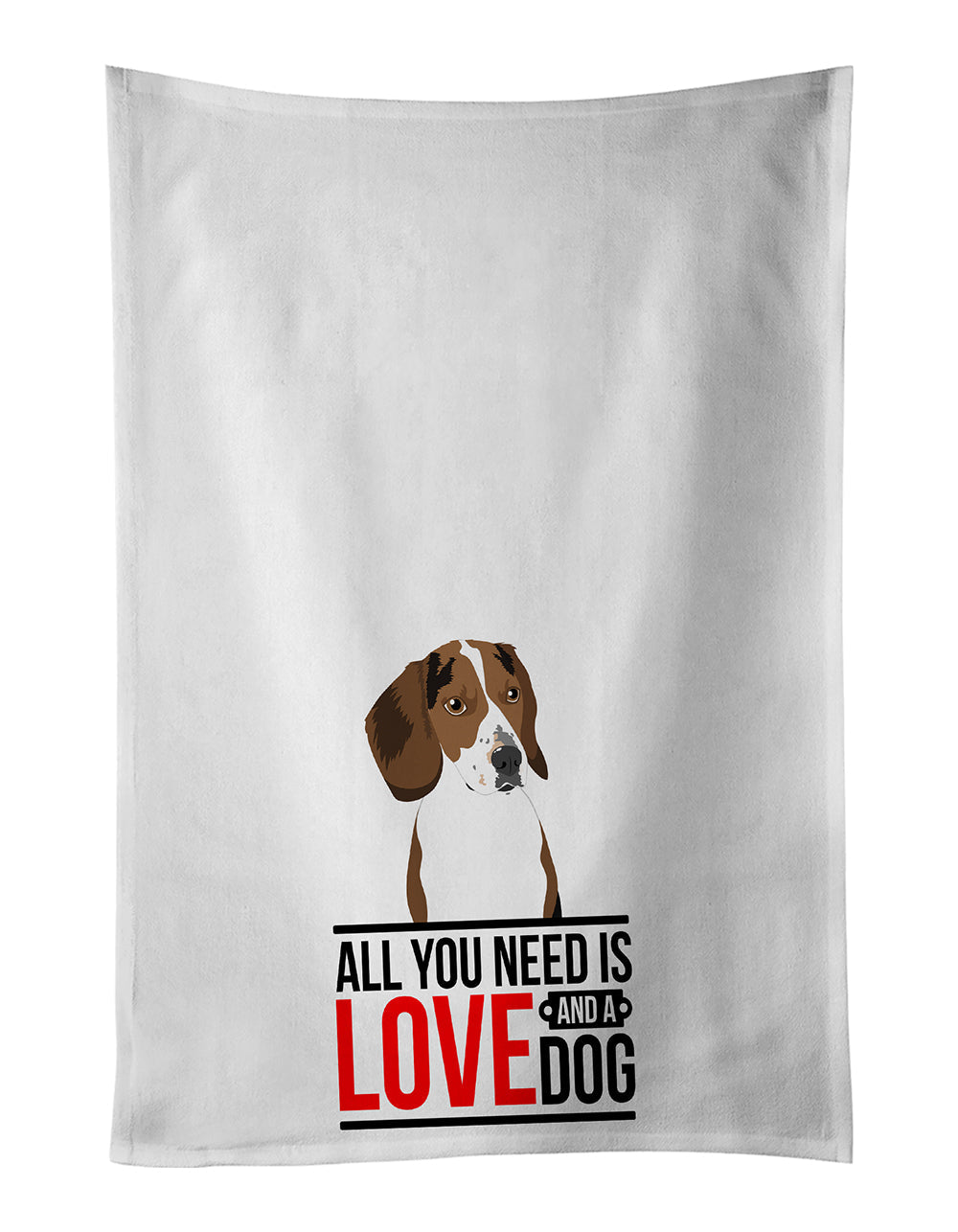Beagle Tricolor Red Ticked #2  Kitchen Towel Set of 2 White Dish Towels Decorative Bathroom Hand towel for Hand, Face, Hair, Yoga, Tea, Dishcloth, 19 X 28", White
