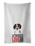 Beagle Tricolor Ticked Kitchen Towel Set of 2 White Dish Towels Decorative Bathroom Hand towel for Hand, Face, Hair, Yoga, Tea, Dishcloth, 19 X 28", White