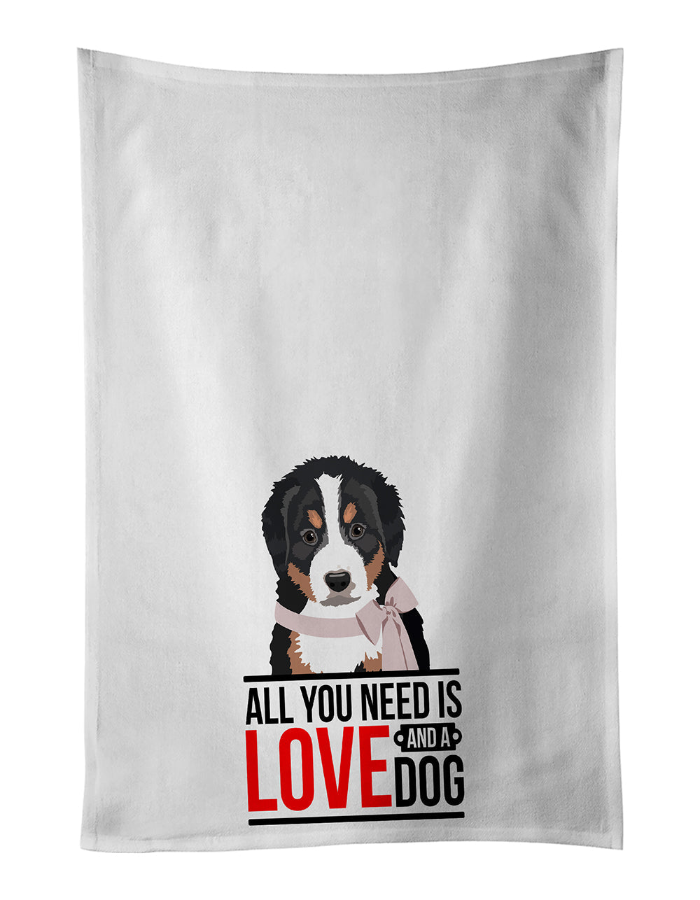 Bernese Mountain Dog Puppy #1 Kitchen Towel Set of 2 White Dish Towels Decorative Bathroom Hand towel for Hand, Face, Hair, Yoga, Tea, Dishcloth, 19 X 28", White