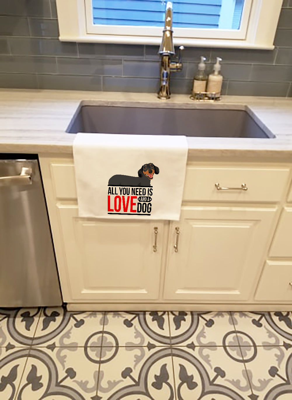Dachshund Black and Tan #3 Kitchen Towel Set of 2 White Dish Towels Decorative Bathroom Hand towel for Hand, Face, Hair, Yoga, Tea, Dishcloth, 19 X 28", White