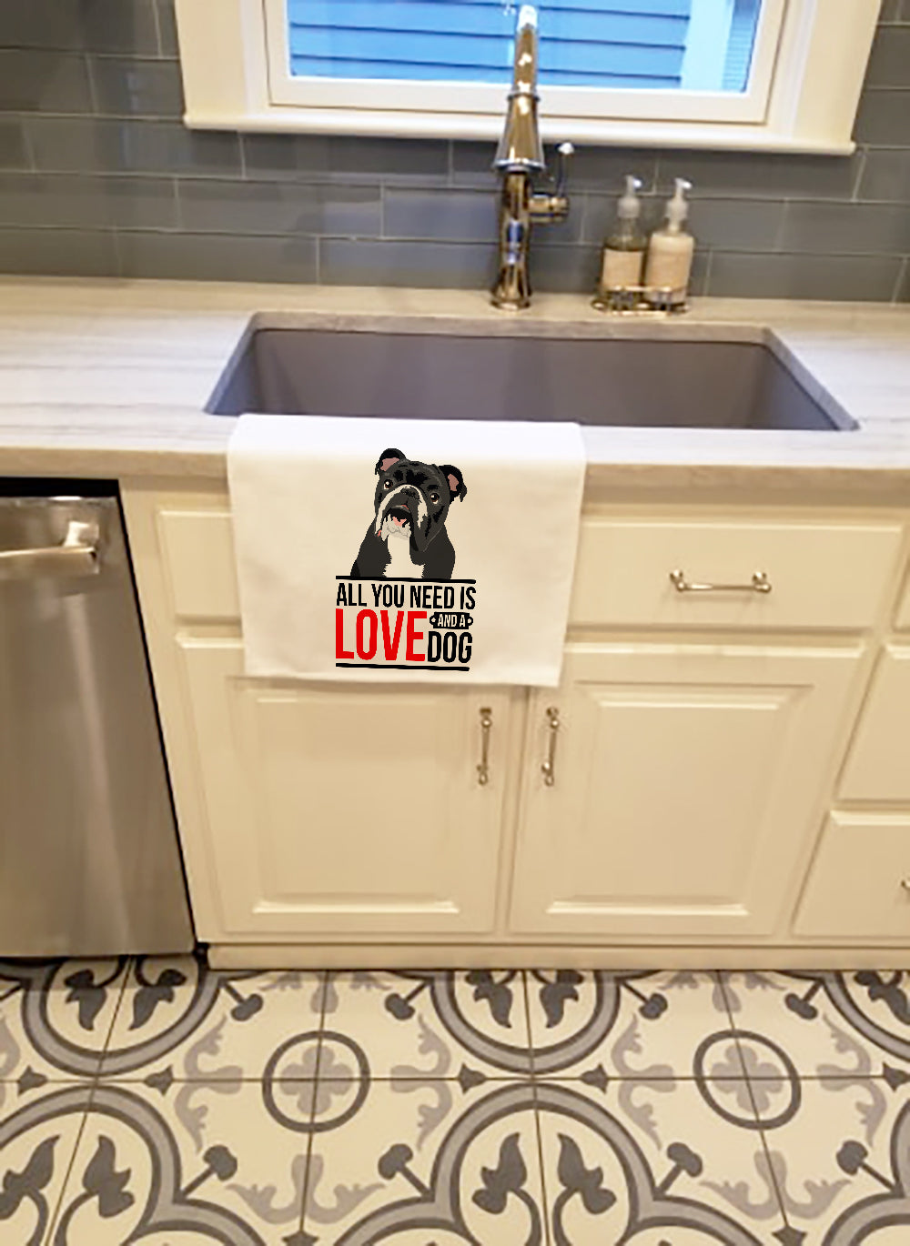 English Bulldog Black and White Kitchen Towel Set of 2 White Dish Towels Decorative Bathroom Hand towel for Hand, Face, Hair, Yoga, Tea, Dishcloth, 19 X 28", White