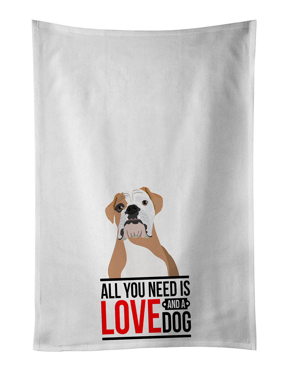 English Bulldog Fawn and White Kitchen Towel Set of 2 White Dish Towels Decorative Bathroom Hand towel for Hand, Face, Hair, Yoga, Tea, Dishcloth, 19 X 28", White