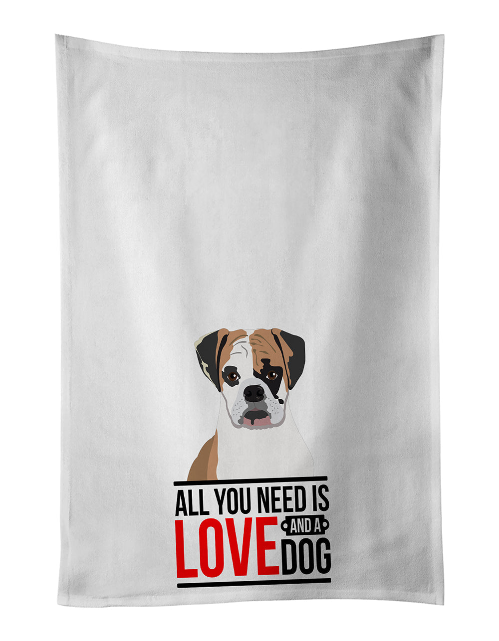 English Bulldog Tricolor #2 Kitchen Towel Set of 2 White Dish Towels Decorative Bathroom Hand towel for Hand, Face, Hair, Yoga, Tea, Dishcloth, 19 X 28", White