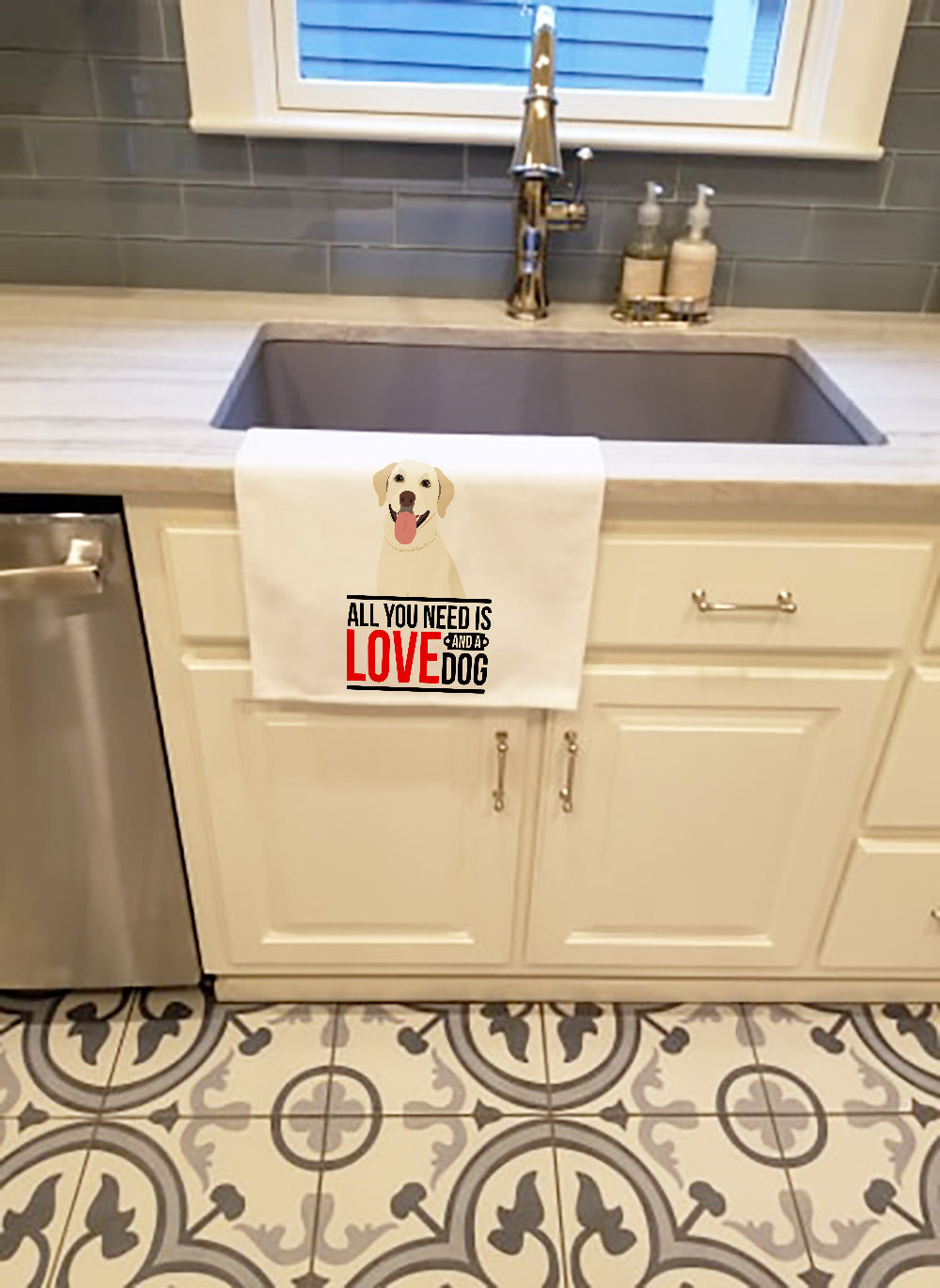 Labrador Retriever Yellow #1 Kitchen Towel Set of 2 White Dish Towels Decorative Bathroom Hand towel for Hand, Face, Hair, Yoga, Tea, Dishcloth, 19 X 28", White