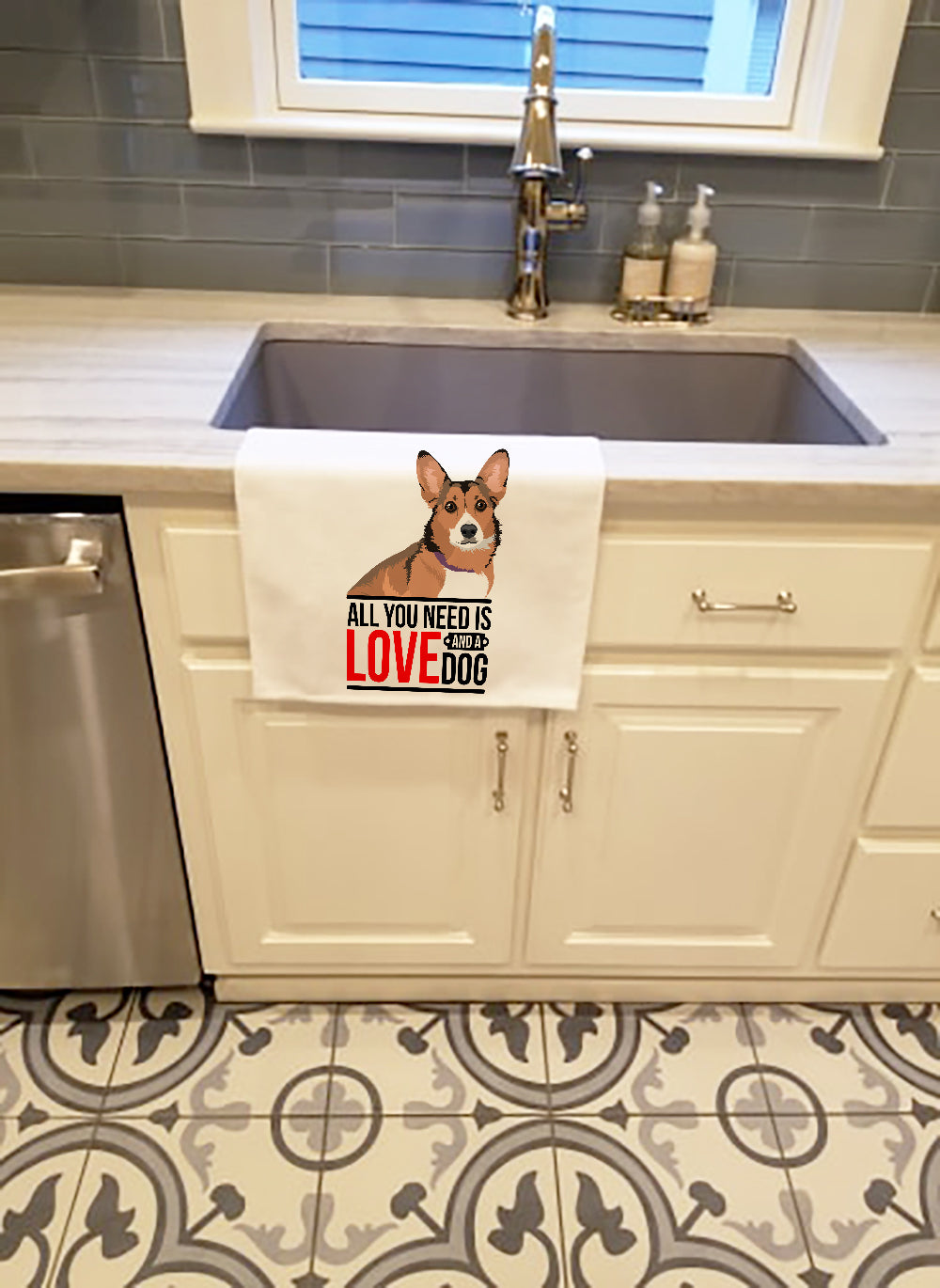 Pembroke Welsh Corgi Sable and White Kitchen Towel Set of 2 White Dish Towels Decorative Bathroom Hand towel for Hand, Face, Hair, Yoga, Tea, Dishcloth, 19 X 28", White