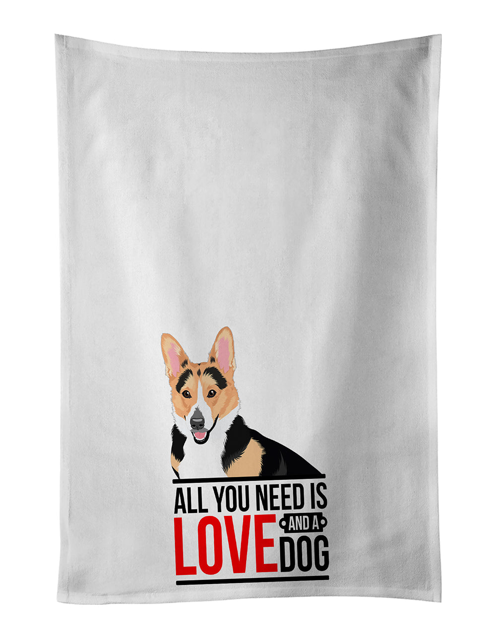 Pembroke Welsh Corgi Tricolor Red-Headed  Kitchen Towel Set of 2 White Dish Towels Decorative Bathroom Hand towel for Hand, Face, Hair, Yoga, Tea, Dishcloth, 19 X 28", White