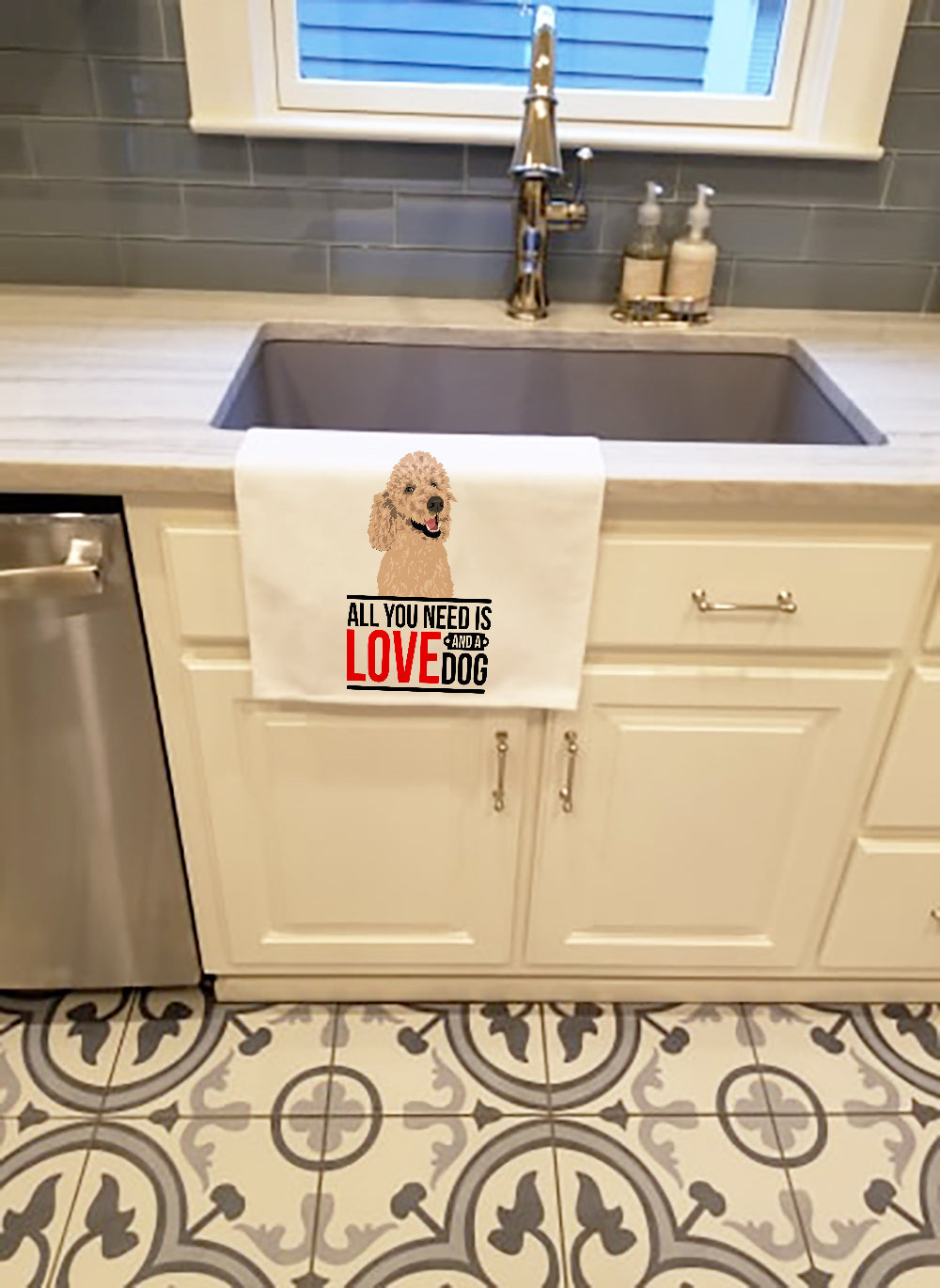 Poodle Standard Cafe Au Lait  Kitchen Towel Set of 2 White Dish Towels Decorative Bathroom Hand towel for Hand, Face, Hair, Yoga, Tea, Dishcloth, 19 X 28", White