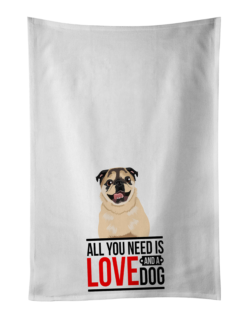Pug Fawn #5 Kitchen Towel Set of 2 White Dish Towels Decorative Bathroom Hand towel for Hand, Face, Hair, Yoga, Tea, Dishcloth, 19 X 28", White