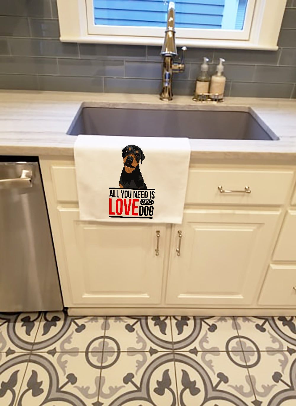Rottweiler Black and Rust Kitchen Towel Set of 2 White Dish Towels Decorative Bathroom Hand towel for Hand, Face, Hair, Yoga, Tea, Dishcloth, 19 X 28", White