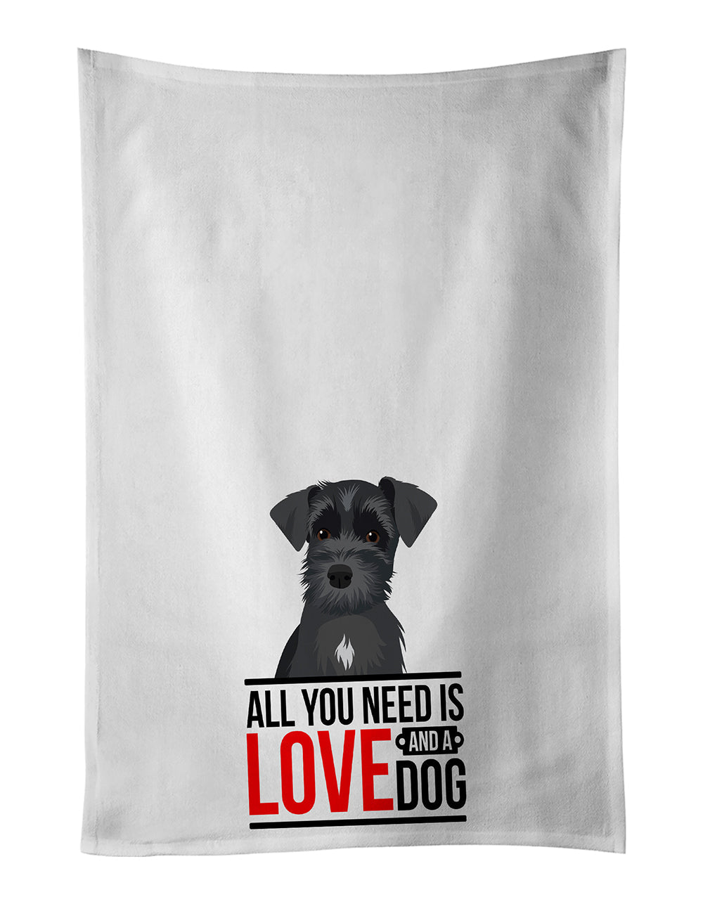 Schnauzer Black #1 Kitchen Towel Set of 2 White Dish Towels Decorative Bathroom Hand towel for Hand, Face, Hair, Yoga, Tea, Dishcloth, 19 X 28", White