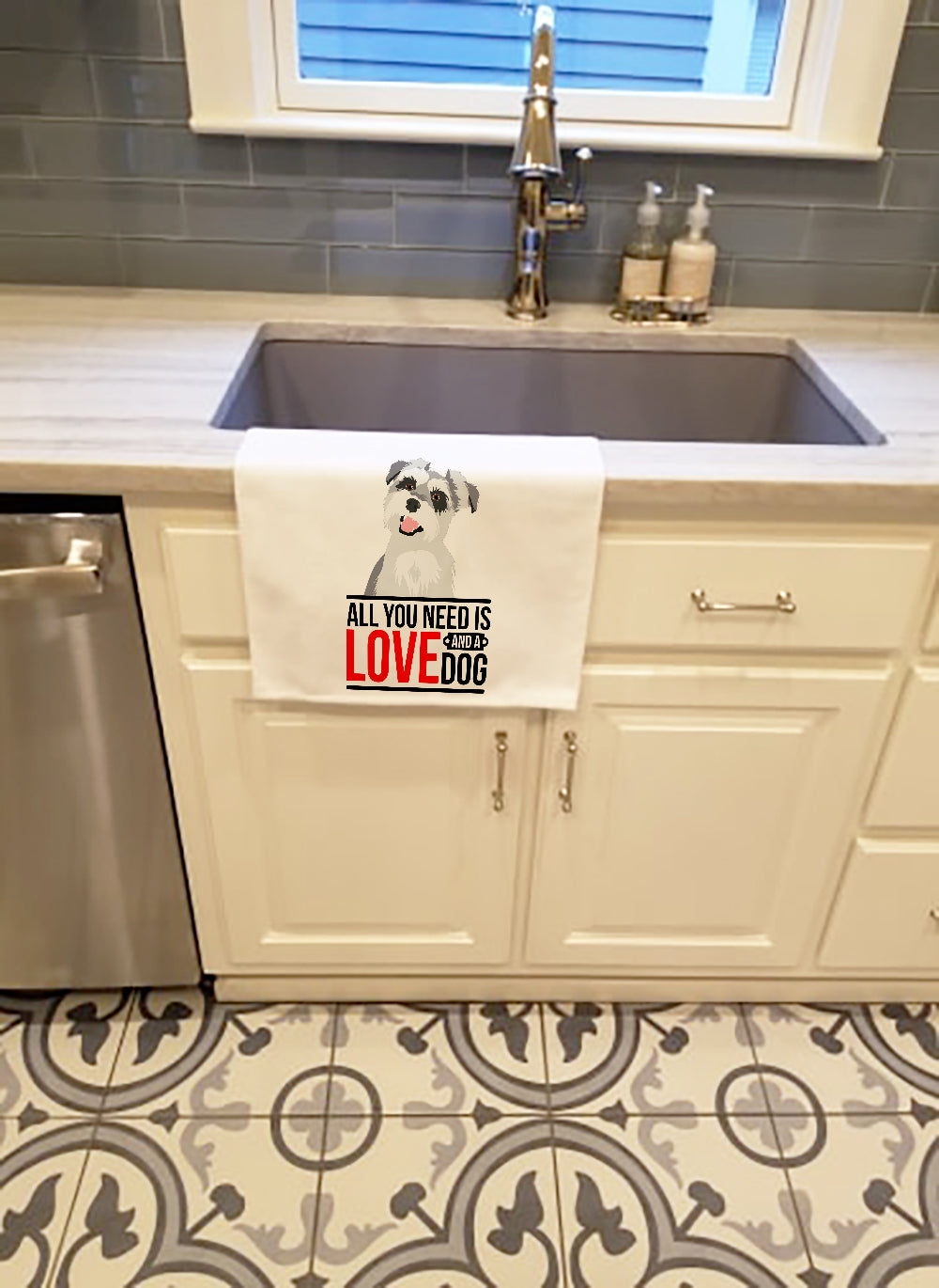 Schnauzer Salt and Pepper #2  Kitchen Towel Set of 2 White Dish Towels Decorative Bathroom Hand towel for Hand, Face, Hair, Yoga, Tea, Dishcloth, 19 X 28", White