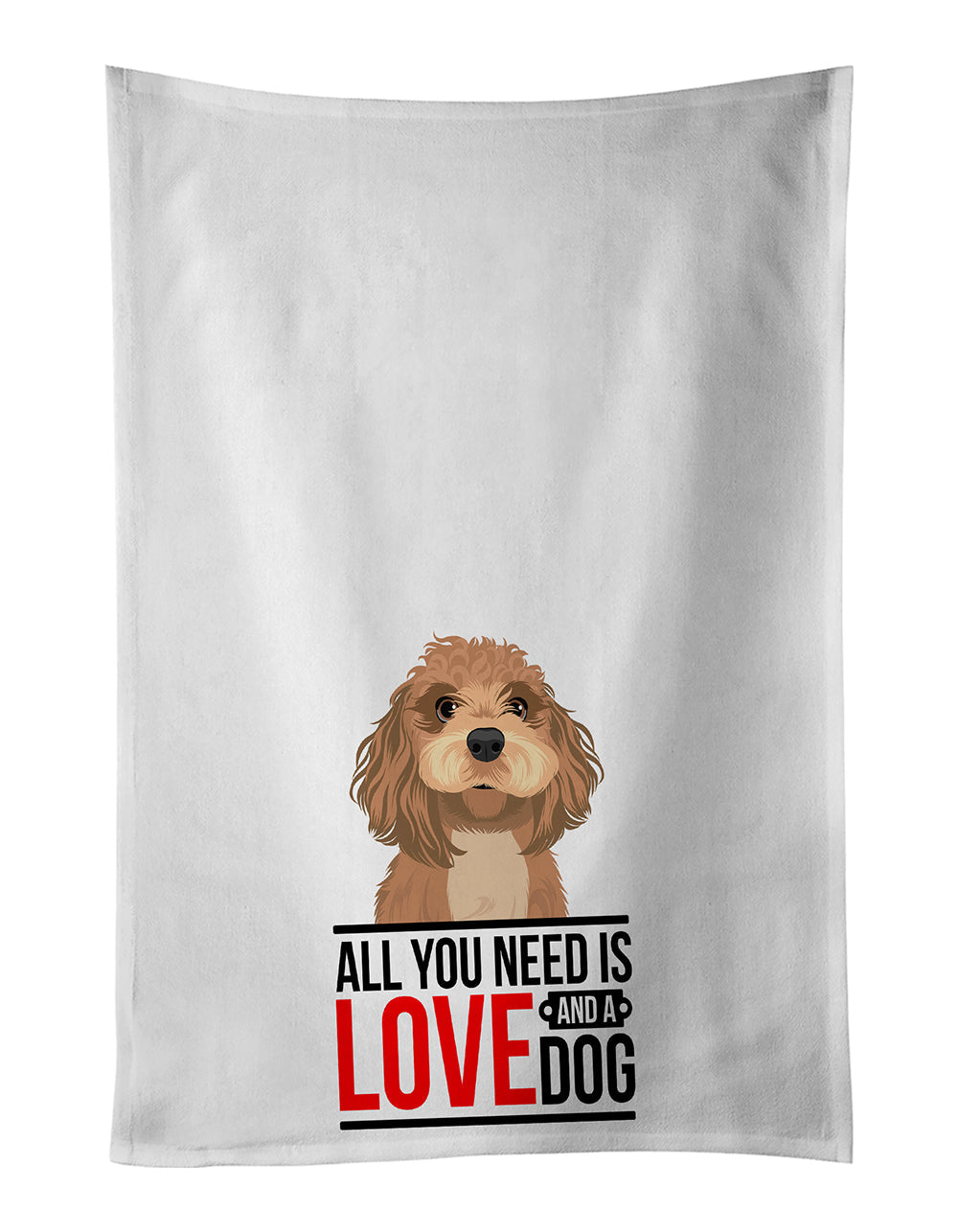 Shih-Tzu Red Kitchen Towel Set of 2 White Dish Towels Decorative Bathroom Hand towel for Hand, Face, Hair, Yoga, Tea, Dishcloth, 19 X 28", White
