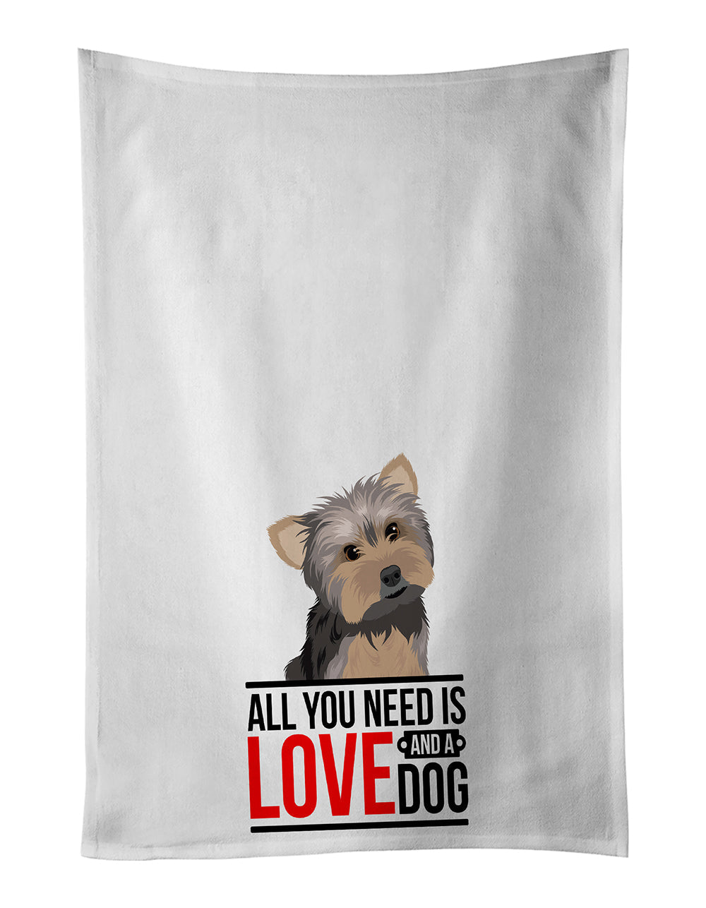 Yorkie Blue and Tan #2 Kitchen Towel Set of 2 White Dish Towels Decorative Bathroom Hand towel for Hand, Face, Hair, Yoga, Tea, Dishcloth, 19 X 28", White