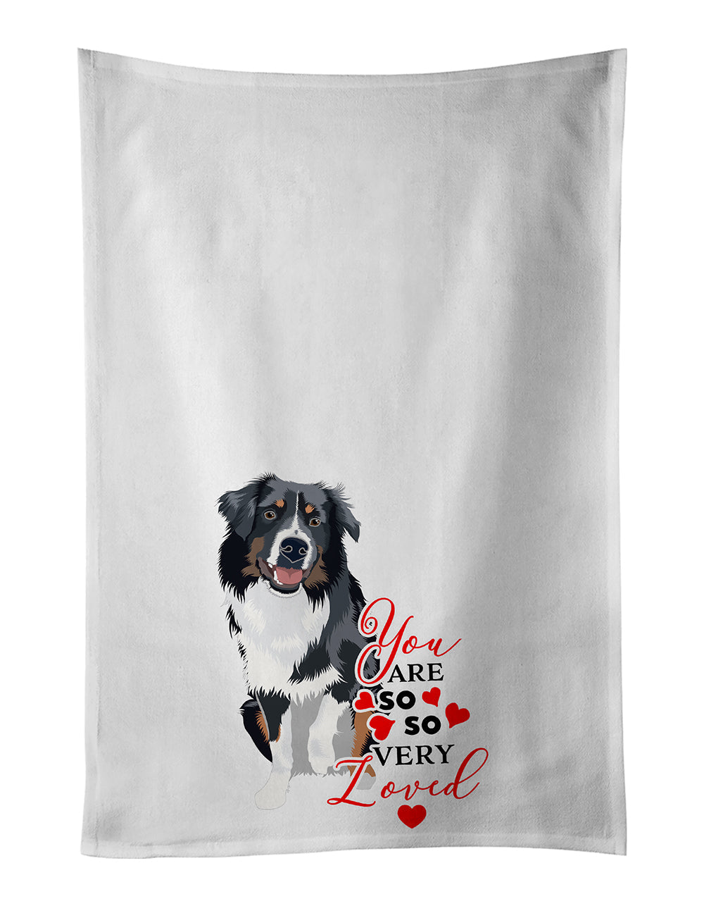 Australian Shepherd Black Tricolor #1 so Loved Kitchen Towel Set of 2 White Dish Towels Decorative Bathroom Hand towel for Hand, Face, Hair, Yoga, Tea, Dishcloth, 19 X 28", White