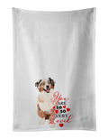 Australian Shepherd Red Merle Tricolor #2 so Loved Kitchen Towel Set of 2 White Dish Towels Decorative Bathroom Hand towel for Hand, Face, Hair, Yoga, Tea, Dishcloth, 19 X 28", White