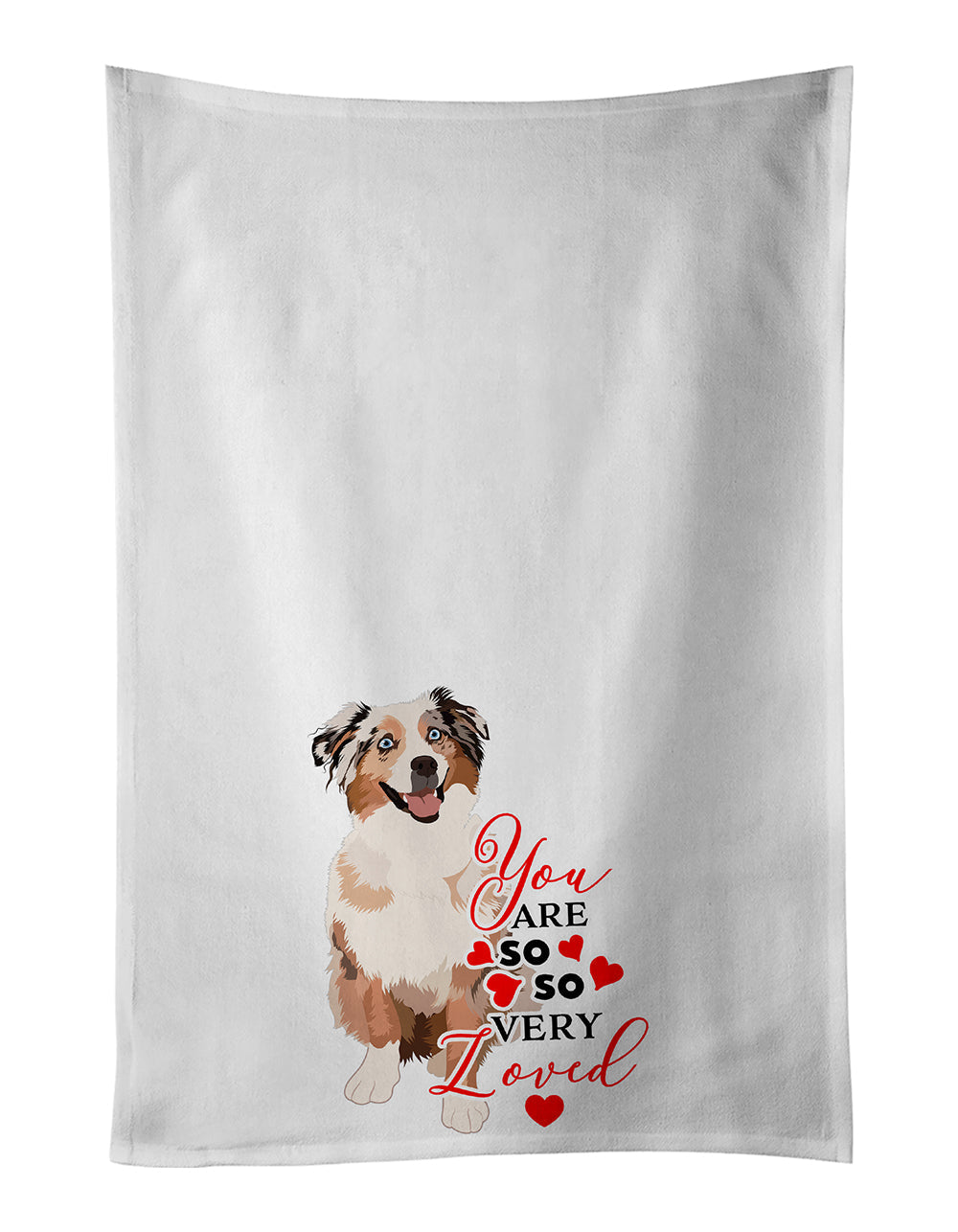 Australian Shepherd Red Merle Tricolor #2 so Loved Kitchen Towel Set of 2 White Dish Towels Decorative Bathroom Hand towel for Hand, Face, Hair, Yoga, Tea, Dishcloth, 19 X 28", White