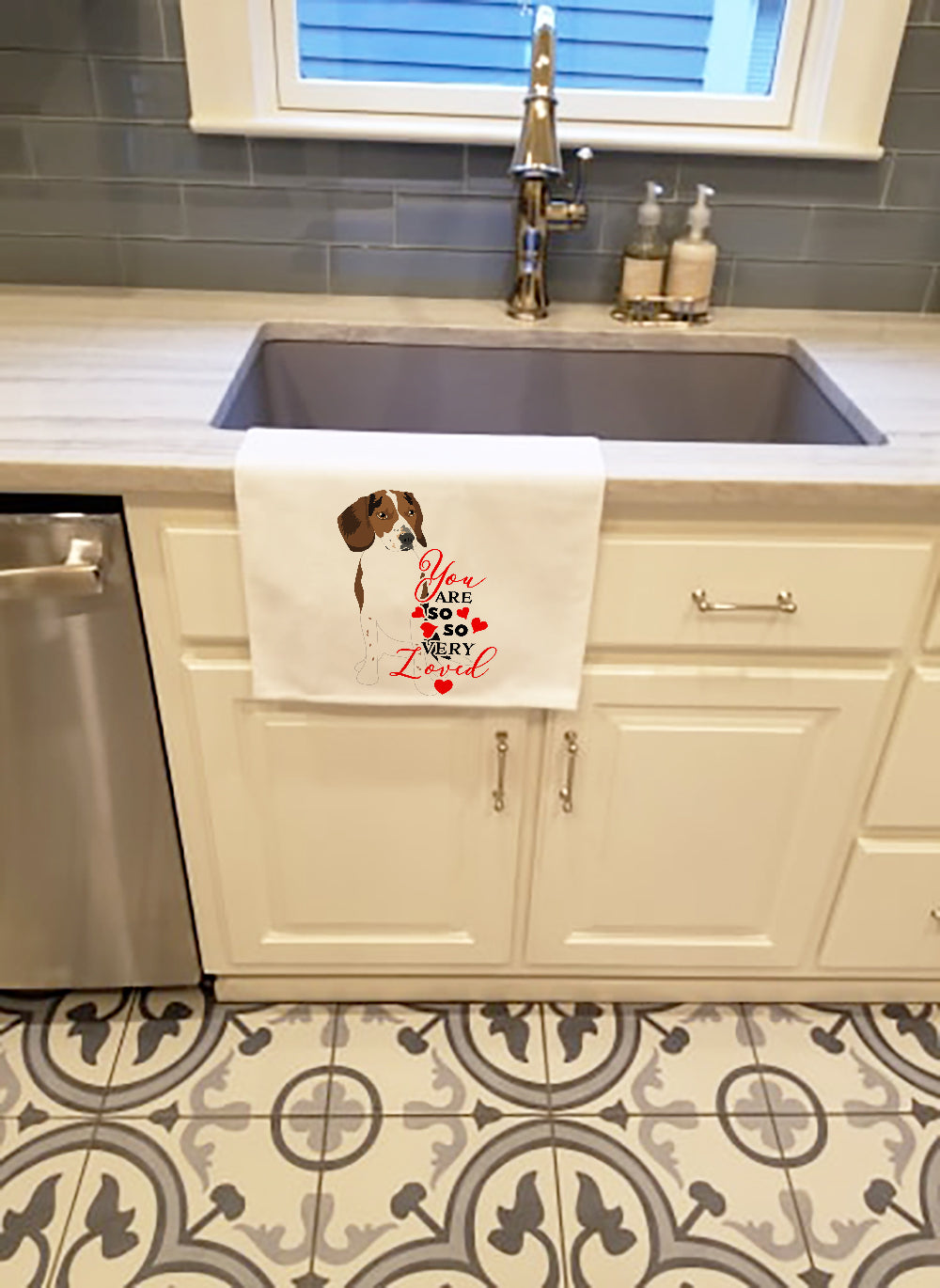 Beagle Tricolor Red Ticked #2 so Loved Kitchen Towel Set of 2 White Dish Towels Decorative Bathroom Hand towel for Hand, Face, Hair, Yoga, Tea, Dishcloth, 19 X 28", White
