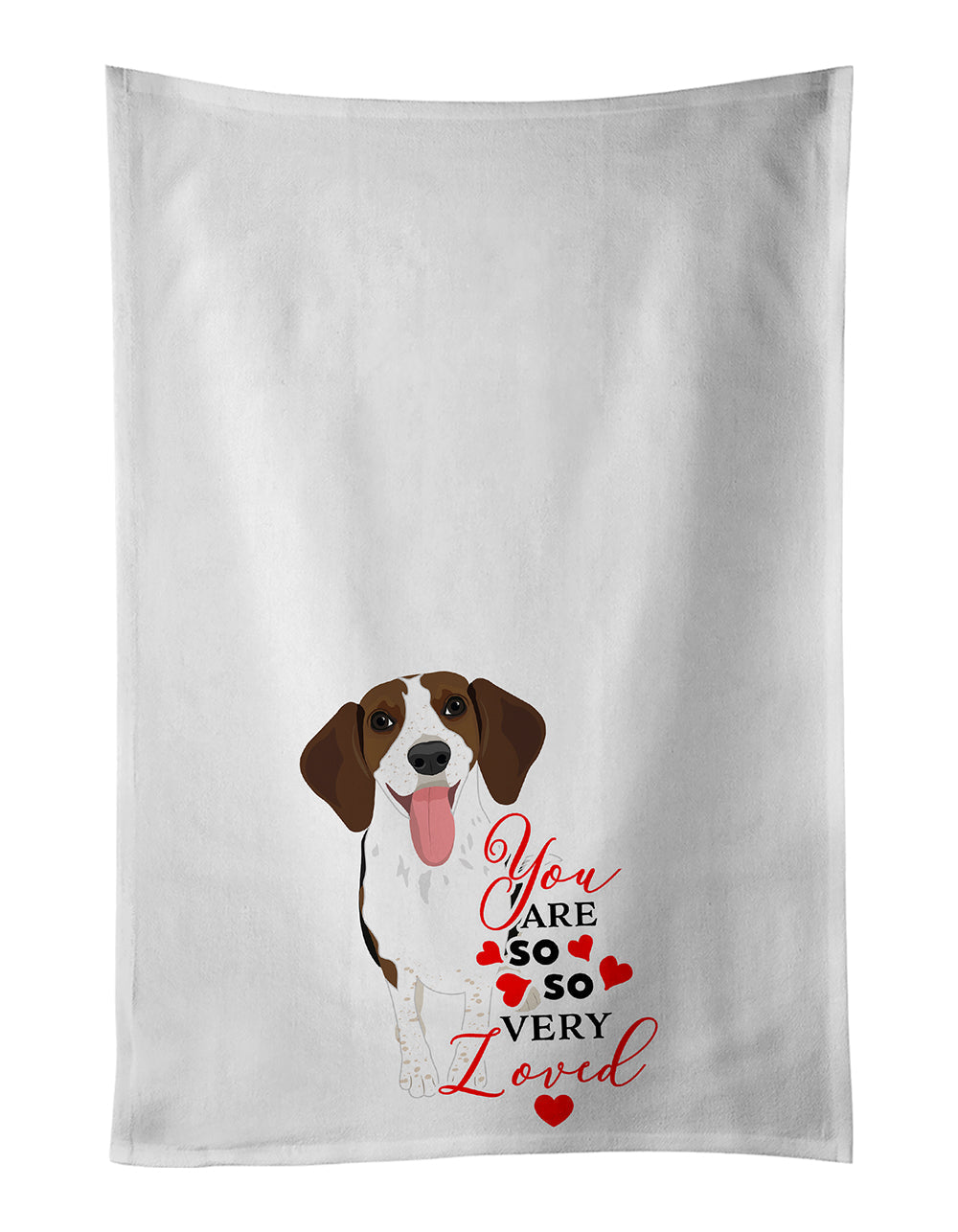 Beagle Tricolor Red Ticked #3 so Loved Kitchen Towel Set of 2 White Dish Towels Decorative Bathroom Hand towel for Hand, Face, Hair, Yoga, Tea, Dishcloth, 19 X 28", White