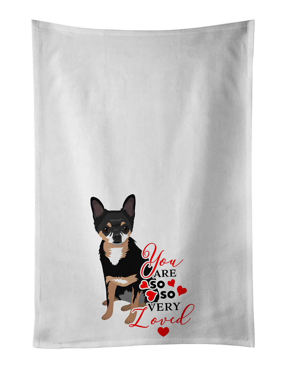 Chihuahua Tricolor #2 so Loved Kitchen Towel Set of 2 White Dish Towels Decorative Bathroom Hand towel for Hand, Face, Hair, Yoga, Tea, Dishcloth, 19 X 28", White