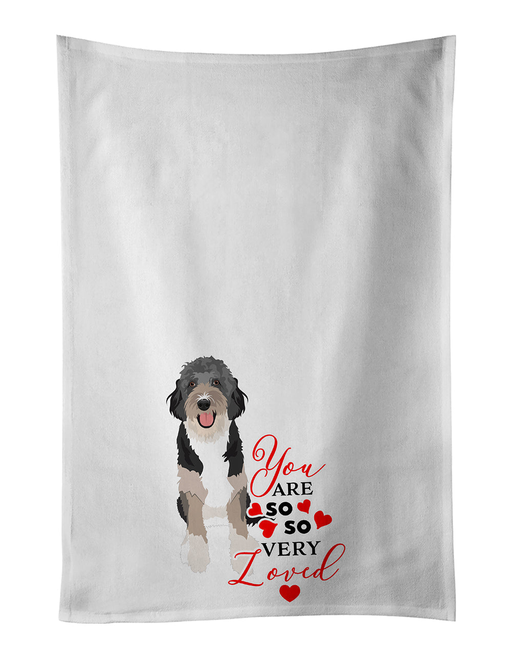 Doodle Black Tricolor #1 so Loved Kitchen Towel Set of 2 White Dish Towels Decorative Bathroom Hand towel for Hand, Face, Hair, Yoga, Tea, Dishcloth, 19 X 28", White