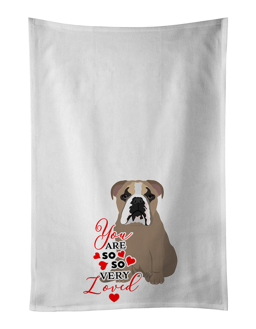 English Bulldog Lilac Tricolor so Loved Kitchen Towel Set of 2 White Dish Towels Decorative Bathroom Hand towel for Hand, Face, Hair, Yoga, Tea, Dishcloth, 19 X 28", White