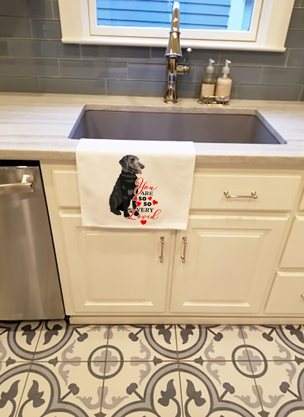 Schnauzer Black and Tan so Loved Kitchen Towel Set of 2 White Dish Towels Decorative Bathroom Hand towel for Hand, Face, Hair, Yoga, Tea, Dishcloth, 19 X 28", White