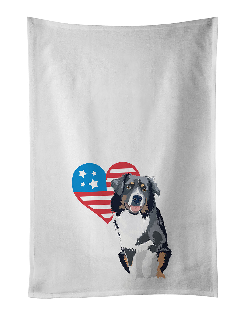 Australian Shepherd Black Tricolor #1 Patriotic Kitchen Towel Set of 2 White Dish Towels Decorative Bathroom Hand towel for Hand, Face, Hair, Yoga, Tea, Dishcloth, 19 X 28", White
