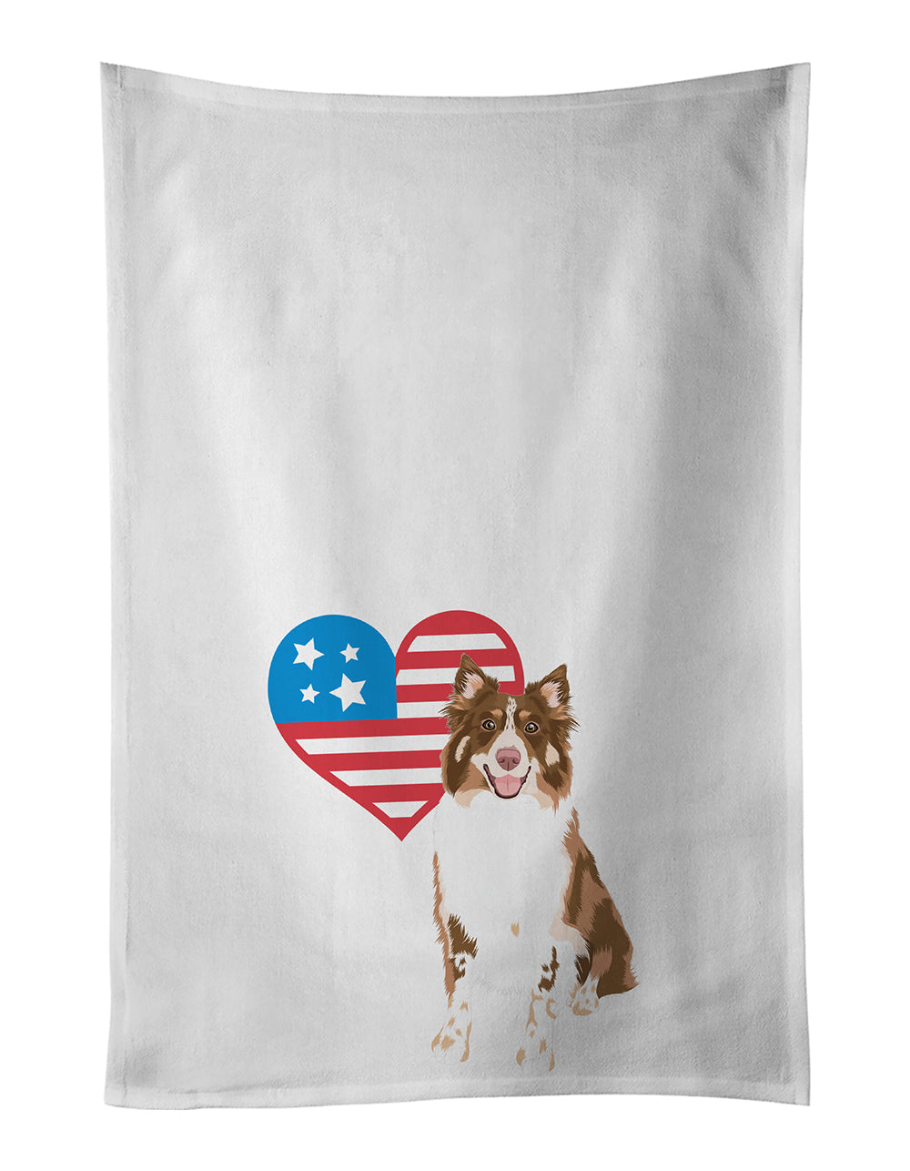 Australian Shepherd Red Tricolor #2 Patriotic Kitchen Towel Set of 2 White Dish Towels Decorative Bathroom Hand towel for Hand, Face, Hair, Yoga, Tea, Dishcloth, 19 X 28", White