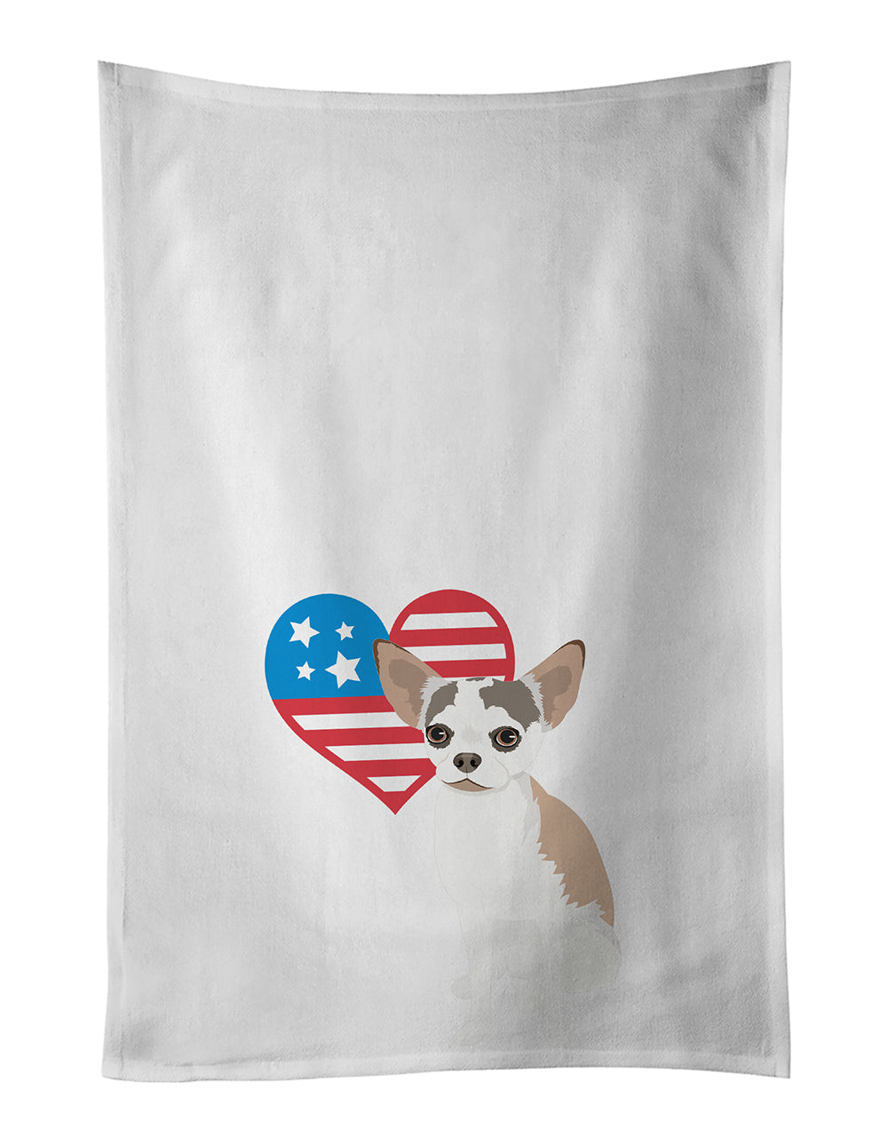 Chihuahua Merle Patriotic Kitchen Towel Set of 2 White Dish Towels Decorative Bathroom Hand towel for Hand, Face, Hair, Yoga, Tea, Dishcloth, 19 X 28", White