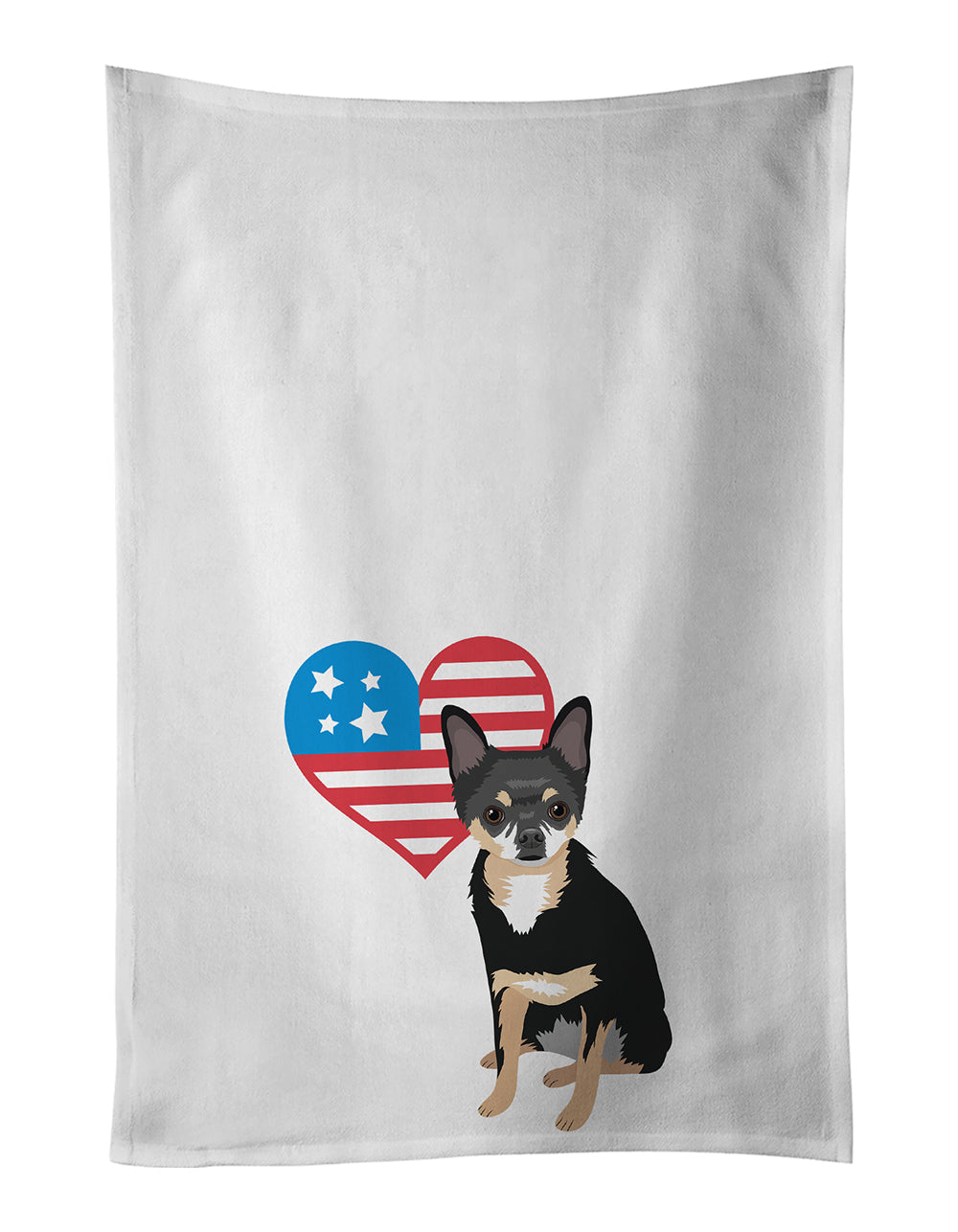 Chihuahua Tricolor #2 Patriotic Kitchen Towel Set of 2 White Dish Towels Decorative Bathroom Hand towel for Hand, Face, Hair, Yoga, Tea, Dishcloth, 19 X 28", White