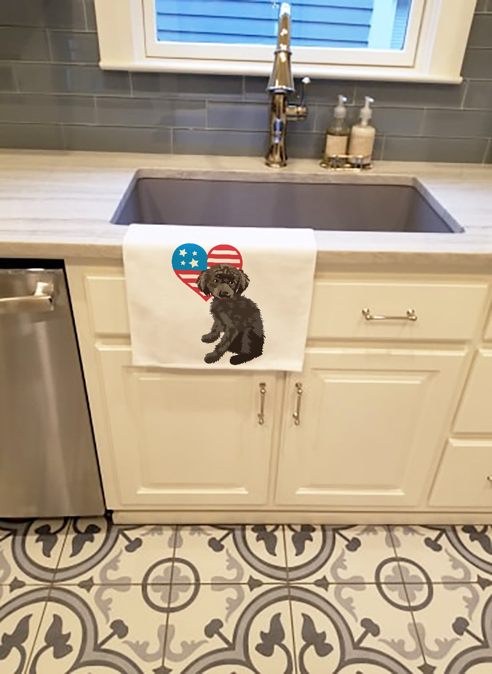 Poodle Toy Brown Patriotic Kitchen Towel Set of 2 White Dish Towels Decorative Bathroom Hand towel for Hand, Face, Hair, Yoga, Tea, Dishcloth, 19 X 28", White