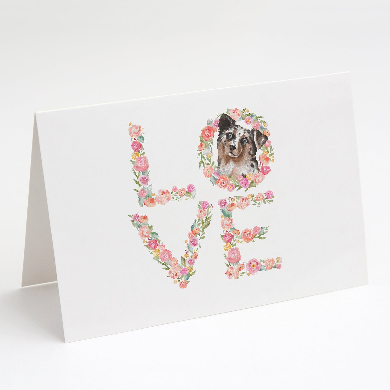 Australian Shepherd #5 LOVE Greeting Cards Pack of 8 Blank Cards with Envelopes Whimsical A7 Size 5x7