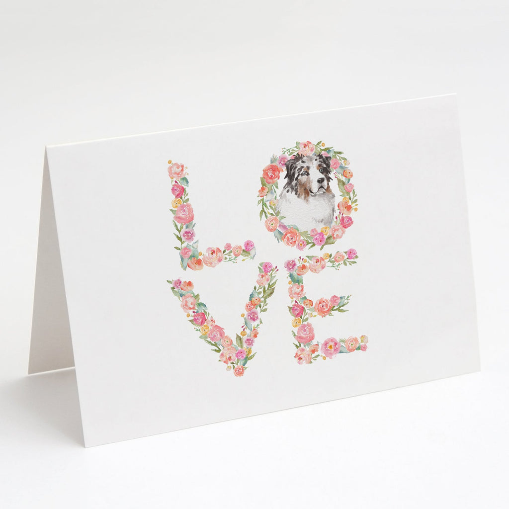 Australian Shepherd #6 LOVE Greeting Cards Pack of 8 Blank Cards with Envelopes Whimsical A7 Size 5x7