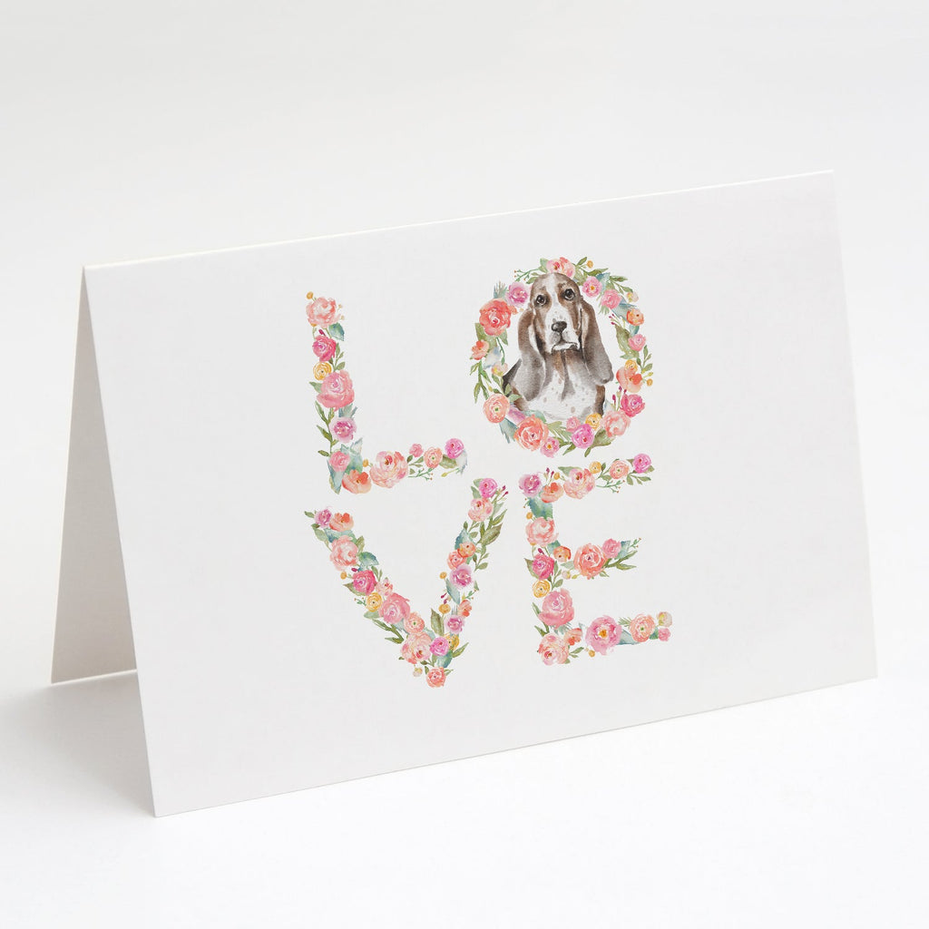 Basset Hound #6 LOVE Greeting Cards Pack of 8 Blank Cards with Envelopes Whimsical A7 Size 5x7