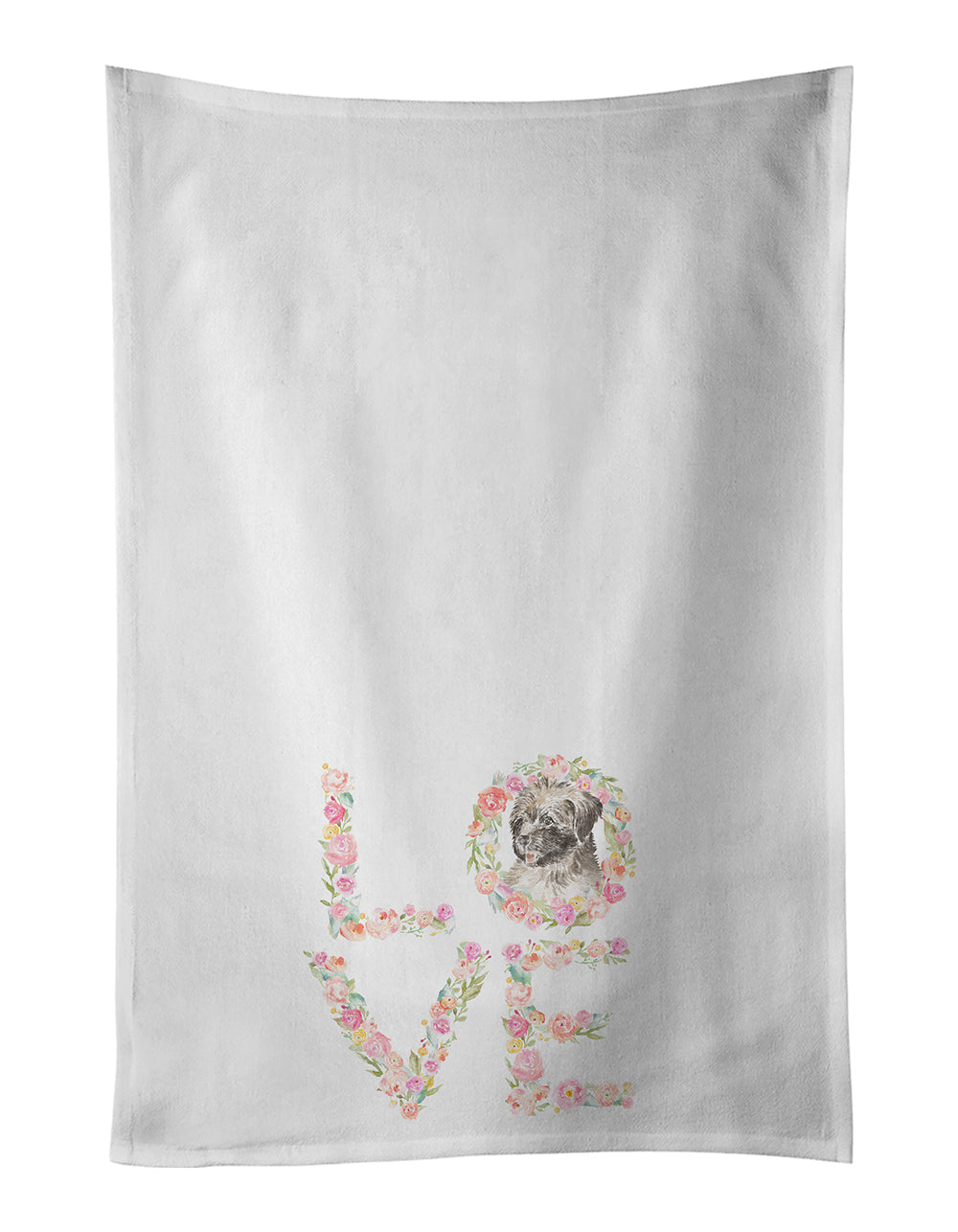 Briard #1 LOVE Kitchen Towel Set of 2 White Dish Towels Decorative Bathroom Hand towel for Hand, Face, Hair, Yoga, Tea, Dishcloth, 19 X 28", White