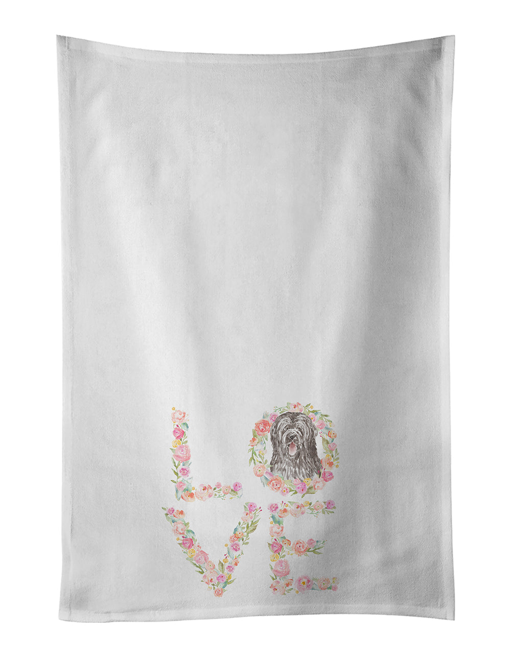 Briard #6 LOVE Kitchen Towel Set of 2 White Dish Towels Decorative Bathroom Hand towel for Hand, Face, Hair, Yoga, Tea, Dishcloth, 19 X 28", White