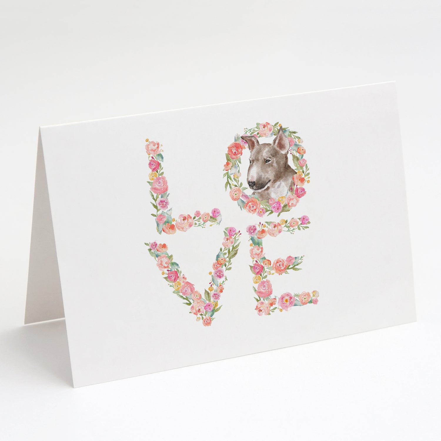 Bull Terrier #2 LOVE Greeting Cards Pack of 8 Blank Cards with Envelopes Whimsical A7 Size 5x7