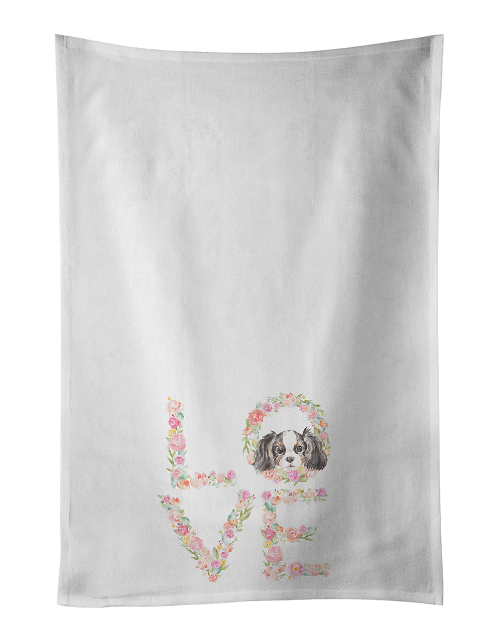 Cavalier Spaniel Tricolor Puppy LOVE Kitchen Towel Set of 2 White Dish Towels Decorative Bathroom Hand towel for Hand, Face, Hair, Yoga, Tea, Dishcloth, 19 X 28", White