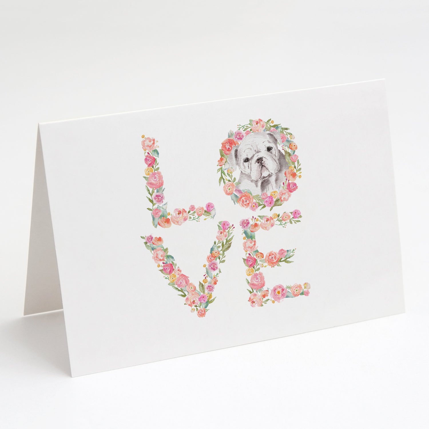 English Bulldog #9 LOVE Greeting Cards Pack of 8 Blank Cards with Envelopes Whimsical A7 Size 5x7