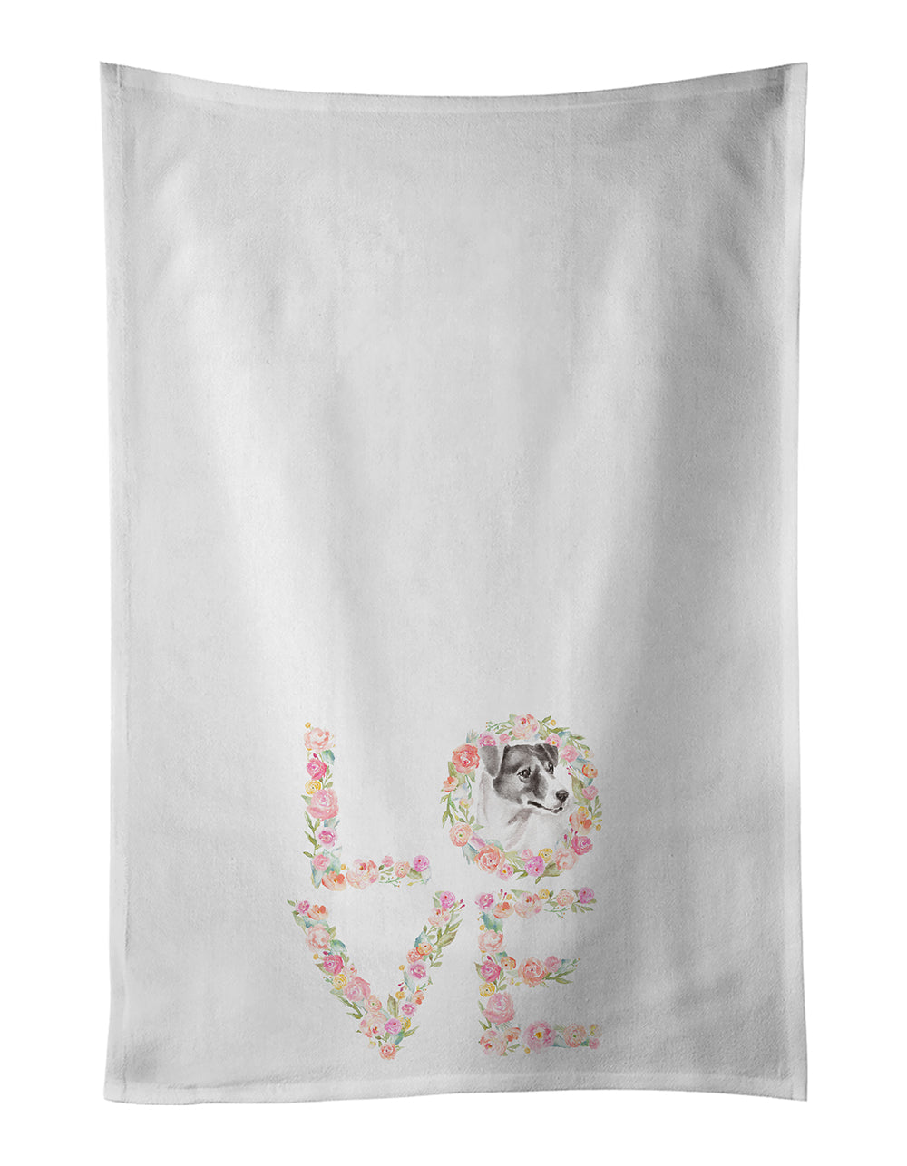 Jack Russell Terrier #1 LOVE Kitchen Towel Set of 2 White Dish Towels Decorative Bathroom Hand towel for Hand, Face, Hair, Yoga, Tea, Dishcloth, 19 X 28", White