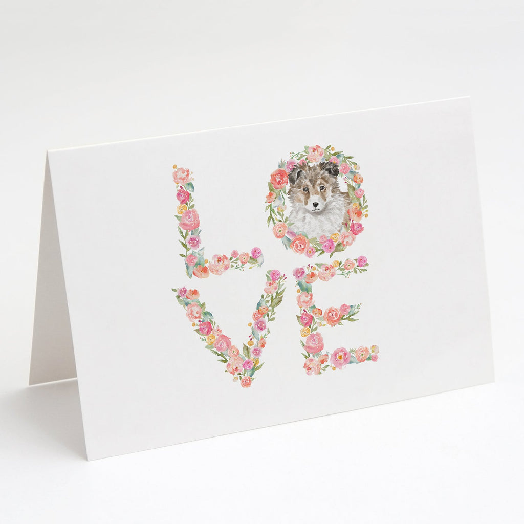 Sheltie #3 LOVE Greeting Cards Pack of 8 Blank Cards with Envelopes Whimsical A7 Size 5x7