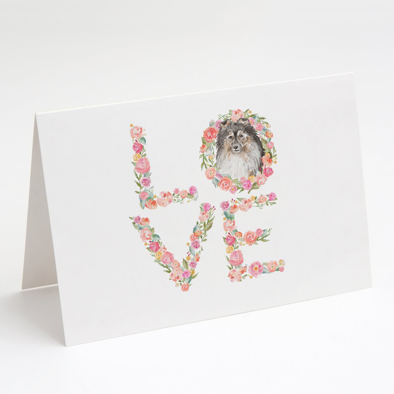 Sheltie #4 LOVE Greeting Cards Pack of 8 Blank Cards with Envelopes Whimsical A7 Size 5x7