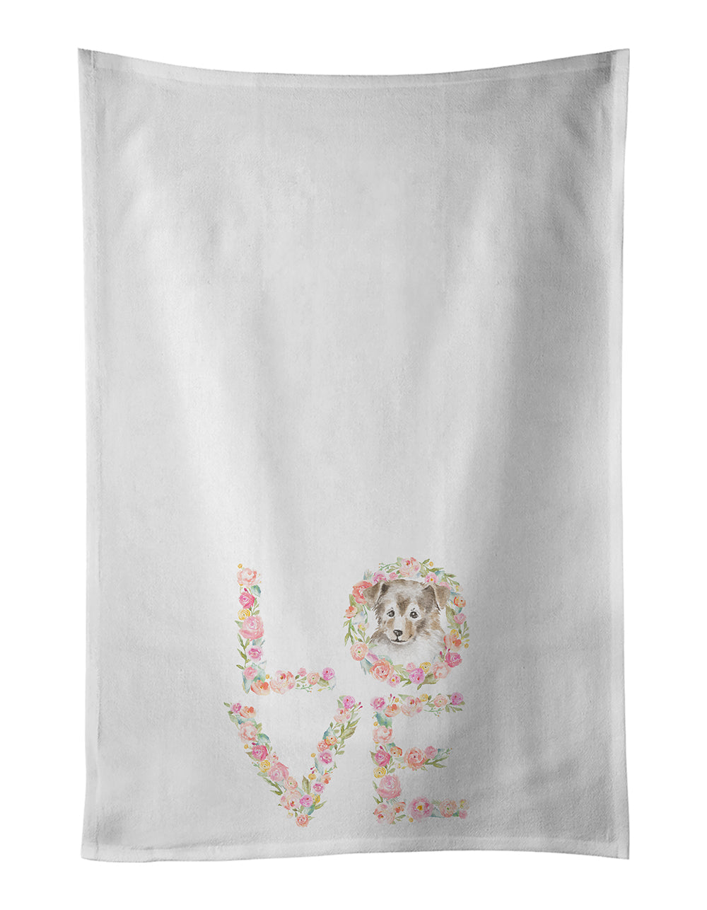 Sheltie #8 LOVE Kitchen Towel Set of 2 White Dish Towels Decorative Bathroom Hand towel for Hand, Face, Hair, Yoga, Tea, Dishcloth, 19 X 28", White